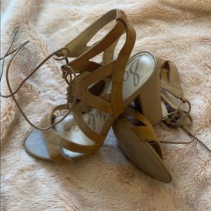 Sam Edelman Lace up tan heeled sandals